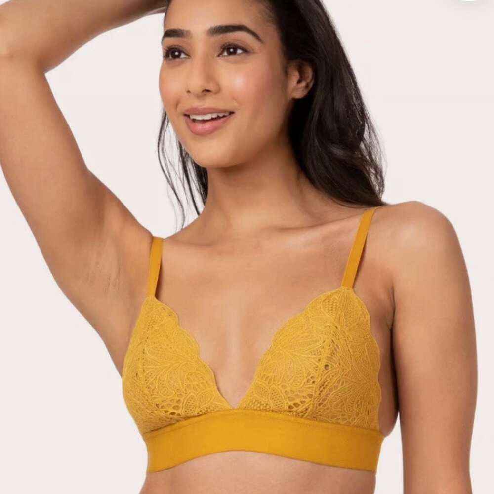 NWT Lively The Long-Lined Lace Bralette: Turmeric - M